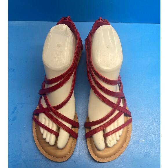 Carlos Santana  Women Shoes Flat Strappy Sandal Red Size 8 Back ZIp - Picture 8 of 11